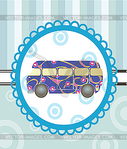Cartoon bus on blue - vector clip art
