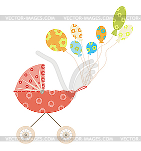 Baby carriage and air balloons - vector clip art