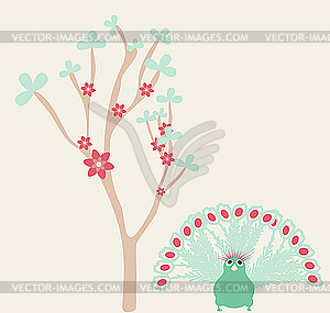Greeting card with peacock - vector image