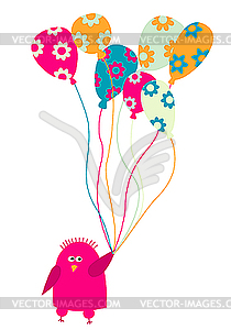 Cute bird with balloons  - vector clipart