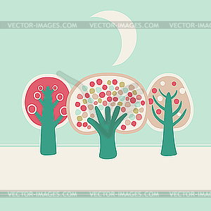 Cute trees in the night  - vector clipart