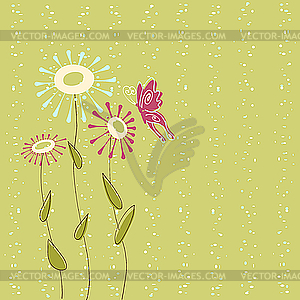 Floral card with butterfly - vector image