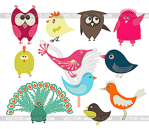 Set of cute birds - vector clipart