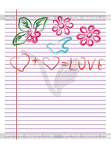 Childlike drawing on notebook paper - vector clipart