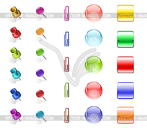 Office supplies and web buttons - color vector clipart