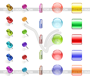 Канцелярские принадлежности и веб-кнопки - цветной векторный клипарт