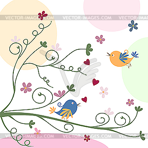 Greeting card with birds - vector clipart