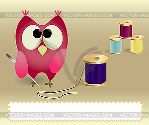 Owl with needle and threads - vector clipart