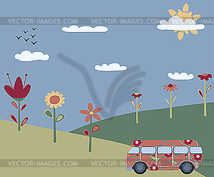 Greeting card with bus - vector clip art