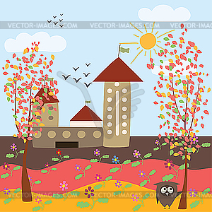 Autumn city landscape - vector clipart