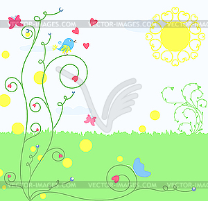 Floral card with bird - vector image