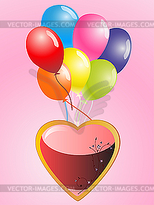 Heart with air balloons - vector image