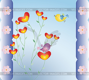 Floral card with birds - vector image