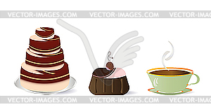 Cup of coffee and cake - color vector clipart