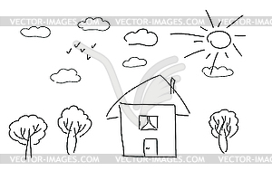 Childlike illustration of house - vector image