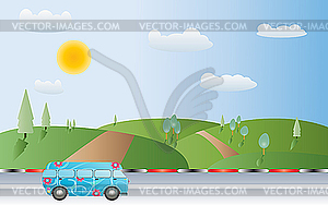 Пейзаж и автобус - изображение в формате EPS