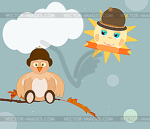 Cartoon sun and bird - vector EPS clipart