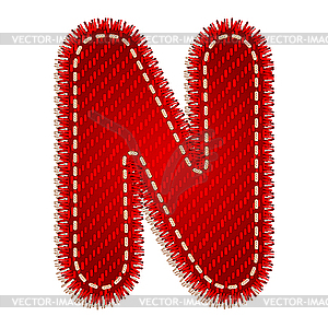 Red textile initial letter N - vector clip art