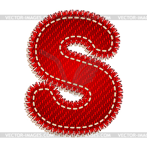 Red textile initial letter S - vector clipart