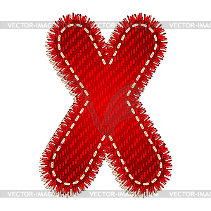 Red textile initial letter X - vector EPS clipart