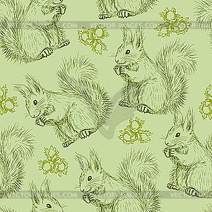 Seamless pattern with squirrels - royalty-free vector clipart