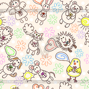 Child drawing seamless pattern - vector clipart