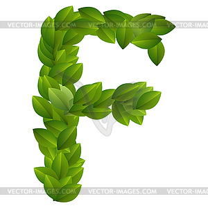 Letter F of green leaves alphabet - vector image