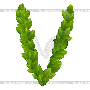 Letter V of green leaves alphabet - vector clip art
