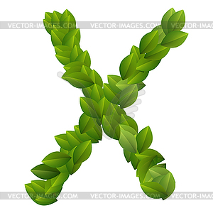Letter X of green leaves alphabet - royalty-free vector clipart