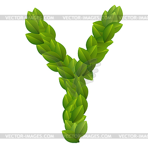 Письмо Y алфавита зеленые листья - стоковое векторное изображение