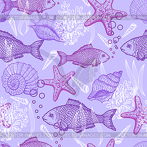 Sea seamless pattern - vector clipart