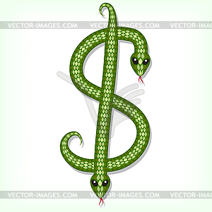 Змея шрифта. Символ доллара - векторное изображение клипарта