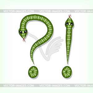 Snake font. Question and exclamation marks - vector image