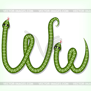 Snake font. Letter W - color vector clipart