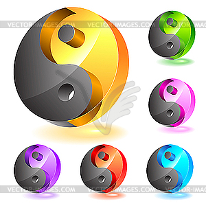 Set of glass yin-yang symbols - vector image