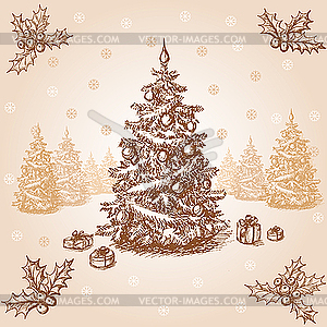 Christmas card with fir - vector clipart