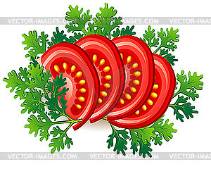 Tomato with parsley - vector clipart