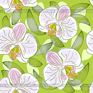 Seamless floral pattern with orchids - vector clipart