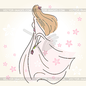 Woman with flower - color vector clipart