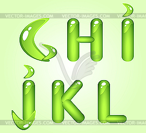 Зеленые блестящие буквицы GHIJKL - векторное изображение EPS