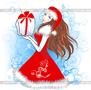 Рождественская девушка - цветной векторный клипарт