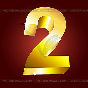 Golden number two - vector clip art