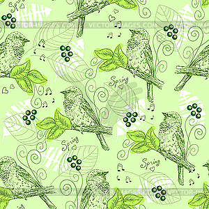 Vintage seamless pattern with sparrows - vector clipart