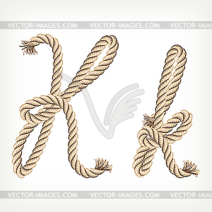 Rope alphabet. Letter K - vector EPS clipart