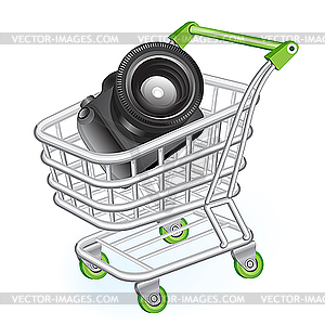 Shopping cart with photo camera - vector EPS clipart