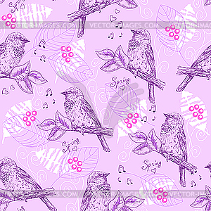 Seamless pattern with sparrows - vector clipart