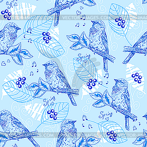 Seamless pattern with sparrows - vector image