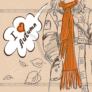 Girl with long orange scarf - vector image