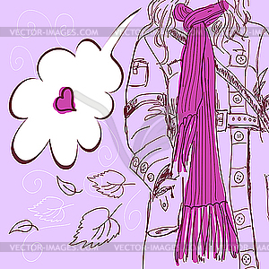 Girl with long scarf - vector image