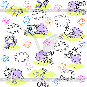 Seamless pattern with cute sheeps - vector clip art